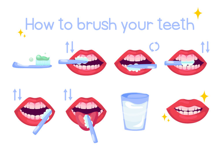 Dentist providing guidance for proper oral care and daily dental hygiene routine